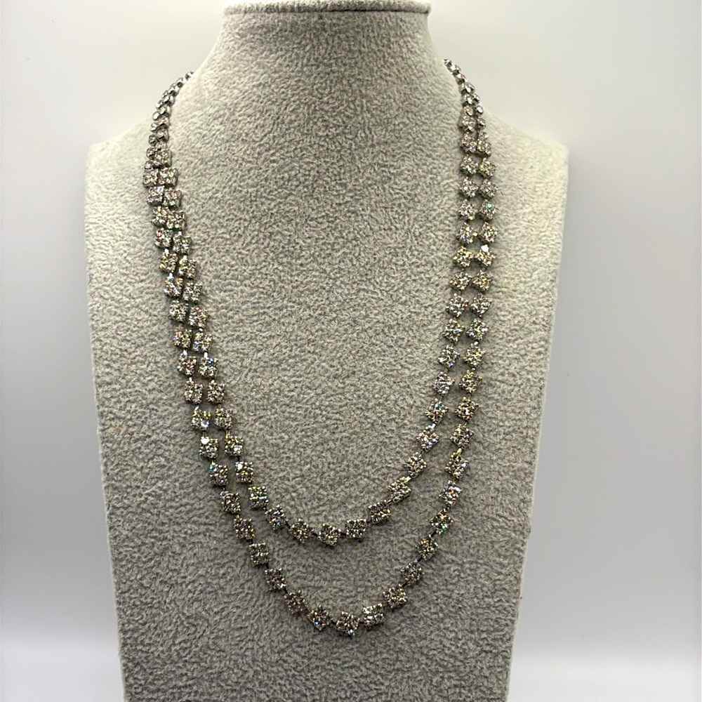 C1946 Dazzling Silver Double-Strand Rhinestone Necklace